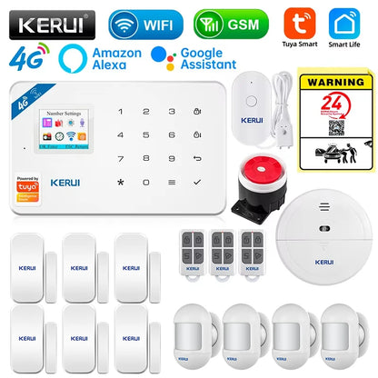 KERUI Security Alarm System Kit W184 4G WIFI GSM Alarm Wireless Home Tuya Smart APP Control Motion Sensor Burglar Support Alexa - Home Smart Direct