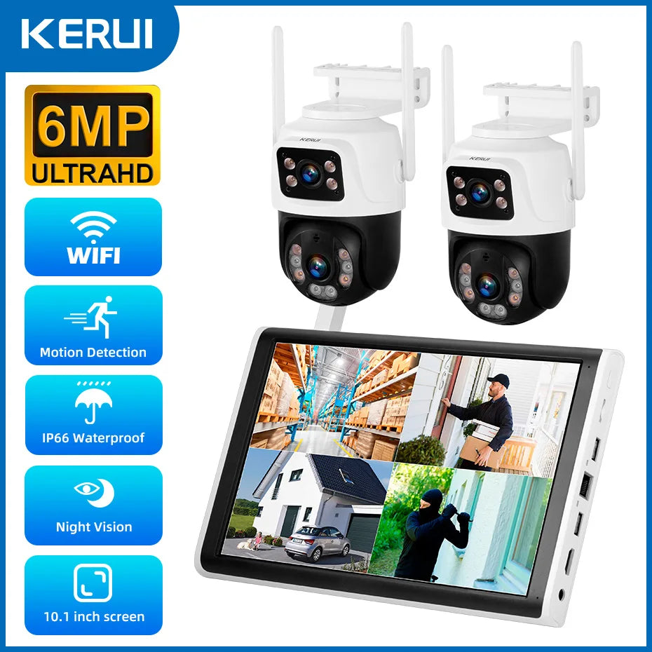 KERUI 8CH Wireless 10.1inch LCD Monitor NVR Kit 6MP WIFI IP Dual Lens Home Security Camera System Surveillance Video Recorder - Home Smart Direct
