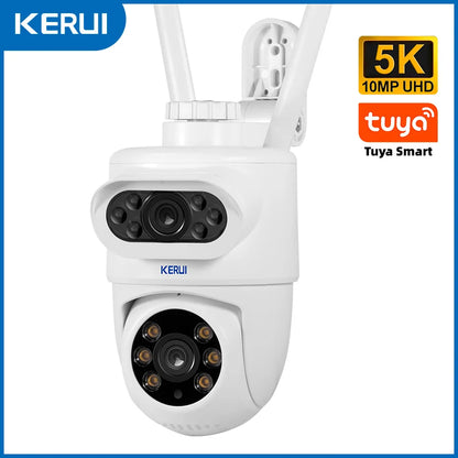 KERUI 5MP 8MP 4K PTZ WiFi IP Wireless Camera Tuya Smart Outdoor Home Security Dual Lens 10MP 5K Camera CCTV Video Surveillance - Home Smart Direct