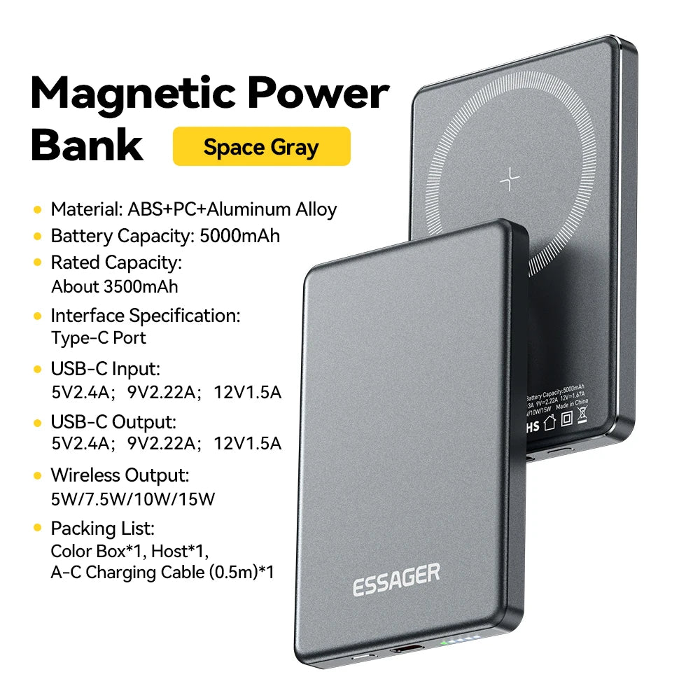 Slim Magnetic Wireless Power Bank Fast Charging Portable Charger