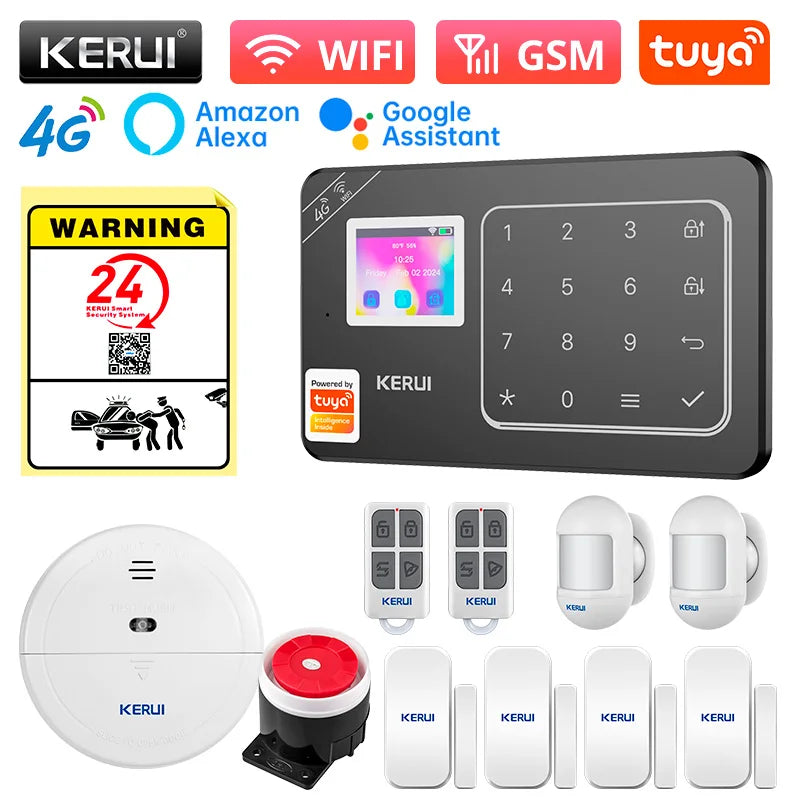 KERUI New Appearance W184 Home Alarm 4G /WiFi Alarm System Black Security Protection for House Tuya Smart App Remote Control - Home Smart Direct