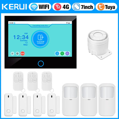 KERUI 7-inch IPS Large Touch Screen Home Alarm Panel 4G LTE GSM WiFi Wireless Alarm Security System Burglar Tuya Smart Alexa - Home Smart Direct
