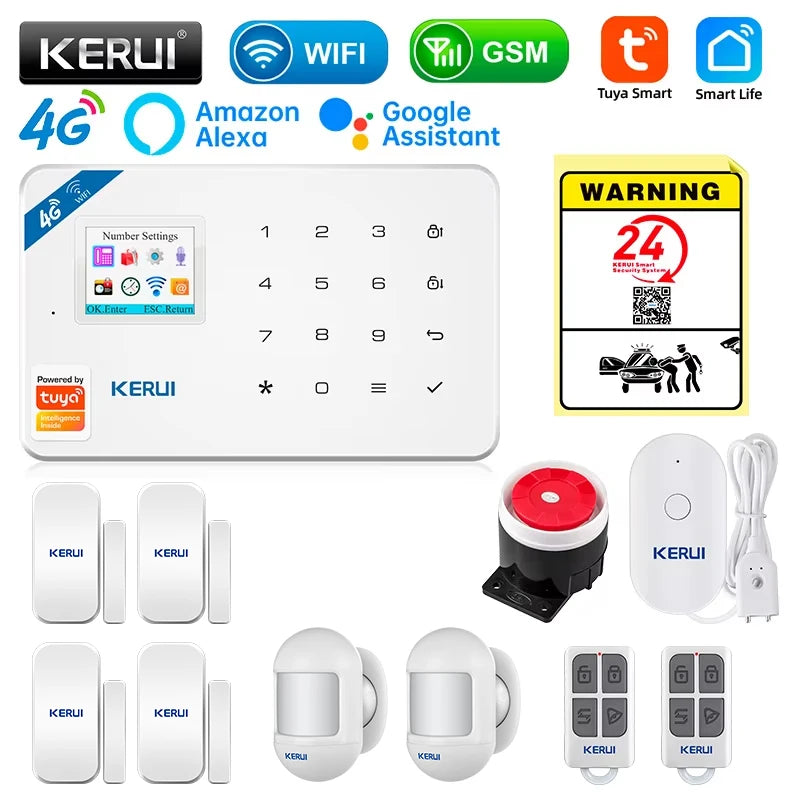 KERUI Security Alarm System Kit W184 4G WIFI GSM Alarm Wireless Home Tuya Smart APP Control Motion Sensor Burglar Support Alexa - Home Smart Direct