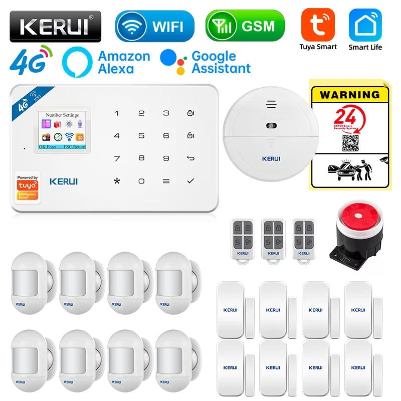KERUI Security Alarm System Kit W184 4G WIFI GSM Alarm Wireless Home Tuya Smart APP Control Motion Sensor Burglar Support Alexa - Home Smart Direct