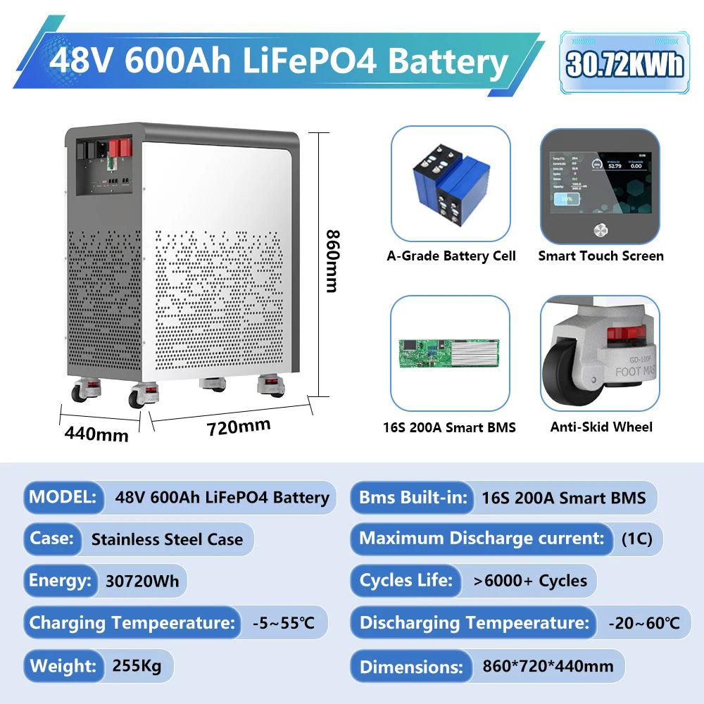 LiFePO4 Energy Storage Battery with Wheels for Easy Mobility