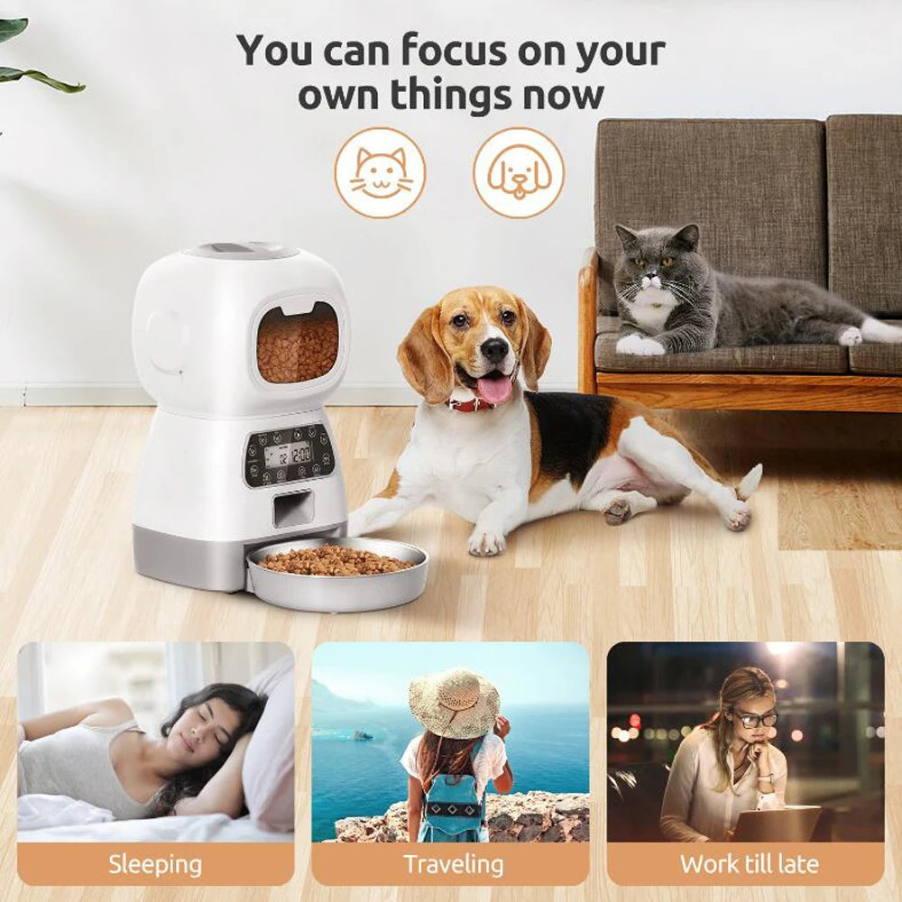 Automatic Pet Feeder with Voice Recorder and Large Capacity