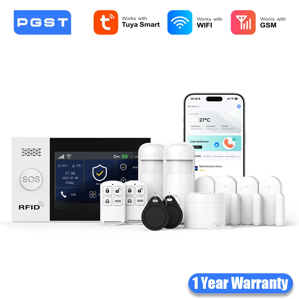PGST 2G GSM WiFi Tuya Smart Life Home Alarm Security System Set Alexa Automation Alarm Security Protection Door Motion Sensor - Home Smart Direct