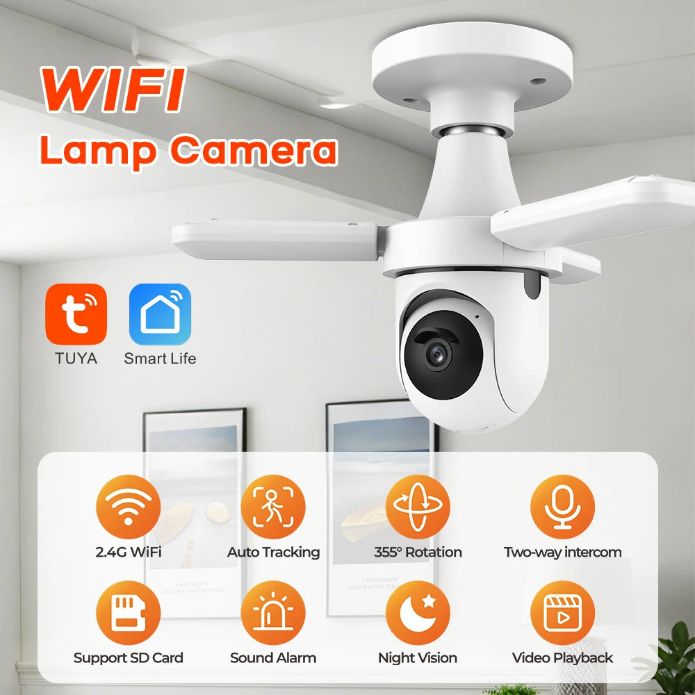 PGST 3MP HD Tuya WiFi PTZ Security Camera Garden Light Bulb Surveillance Camera CCTV 2-Way Audio Night Vision Humanoid Tracking - Home Smart Direct