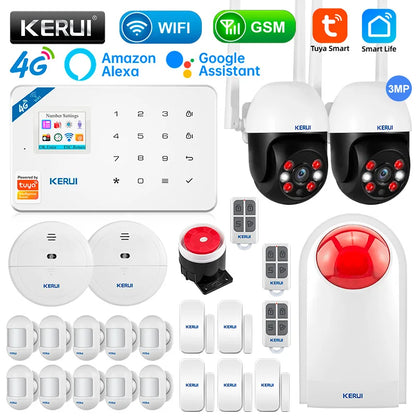 KERUI W184 Tuya Smart 4G Alarm System Wireless WIFI GSM Alarm Motion Detector Door Sensor Burglar Support Alexa&Google - Home Smart Direct