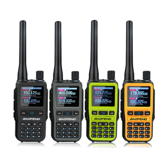 Compact Dual PTT Walkie Talkie Set with Air Band Reception