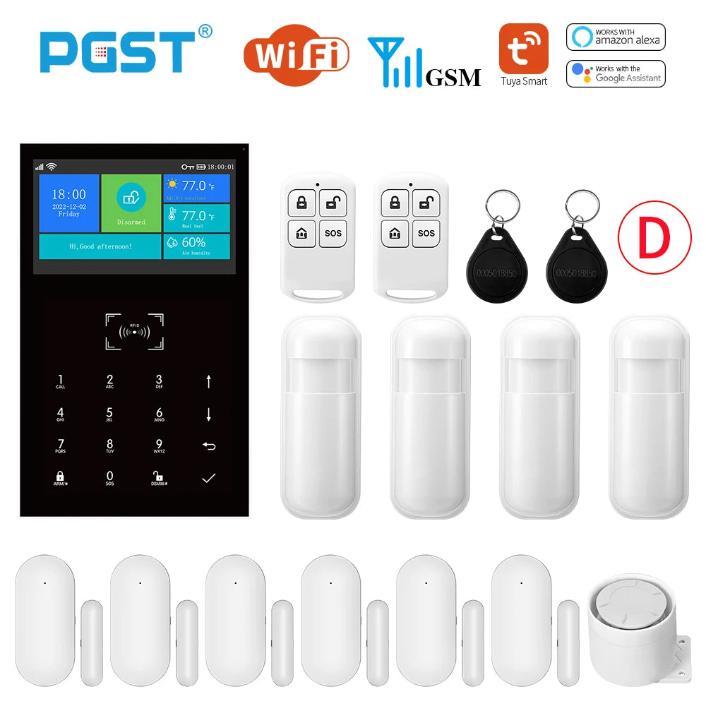 PGST PG109 Smart Tuya Alarm System 4.3 inch Screen WIFI GSM Burglar Home Security With Temperature and Humidity Function - Home Smart Direct