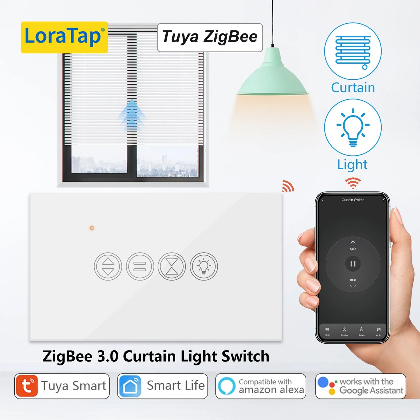 LoraTap ZigBee 3.0 Tuya Smart Life Roller Shutter Curtain Light US Switch for Motorized Blinds Work for Alexa Google Home - Home Smart Direct