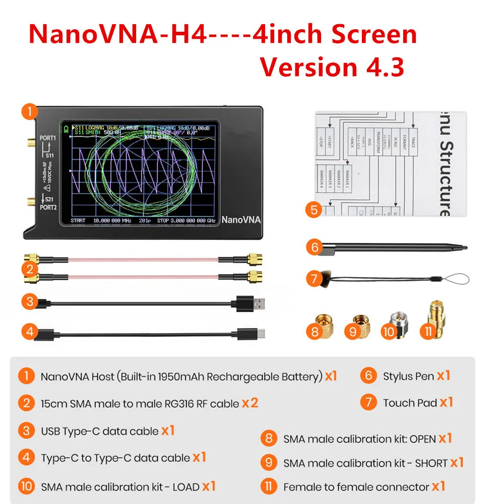 NanoVNA-H4 4 Inch Vector Network Analyzer 10kHz to 1.5GHz with SD Card
