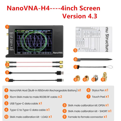 NanoVNA-H4 4 Inch Vector Network Analyzer 10kHz to 1.5GHz with SD Card