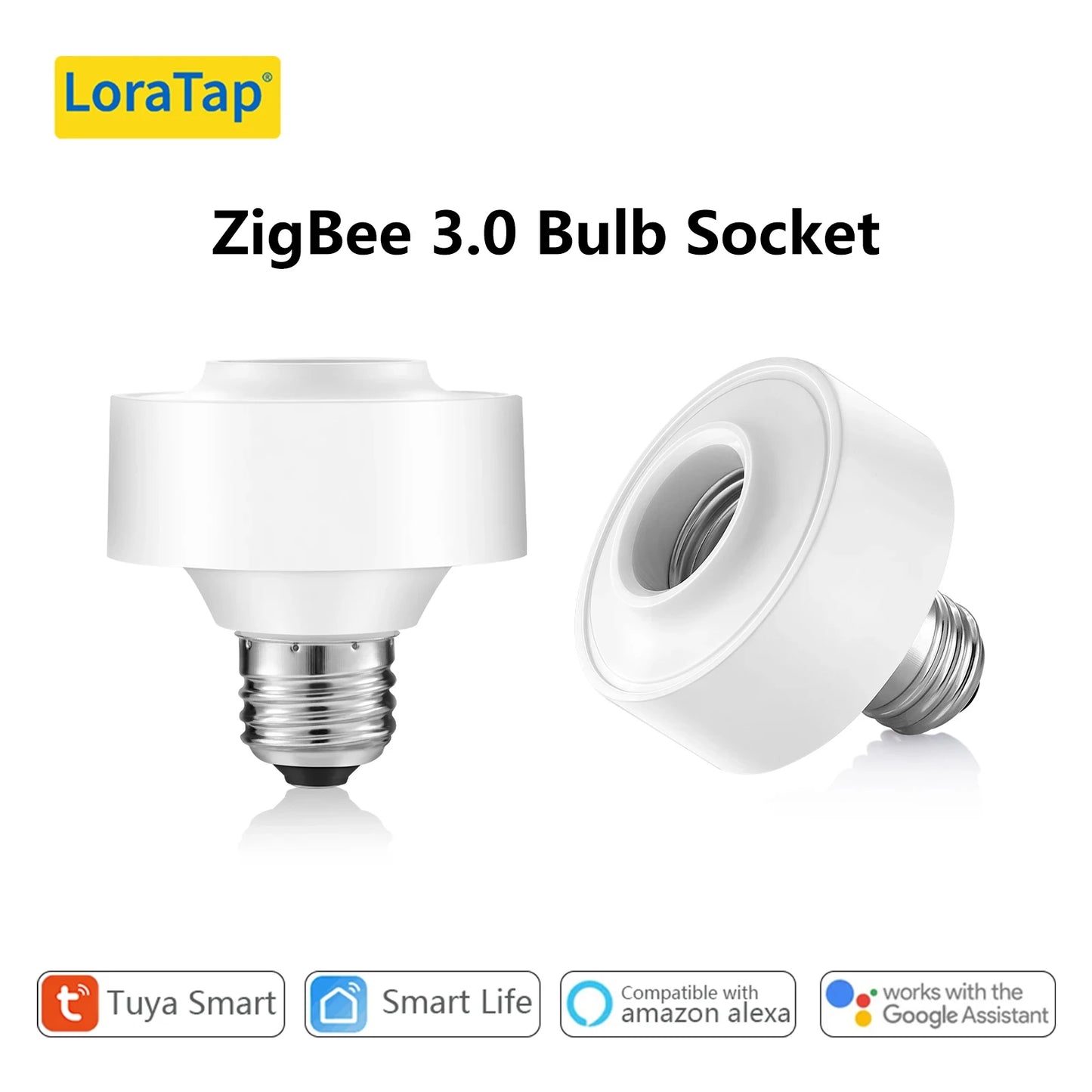 LoraTap Tuya Smart ZigBee 3.0 Led Bulb Socket Lamp Adapter Holder E27 Works with Google Home Alexa Echo Remote Control MQTT - Home Smart Direct