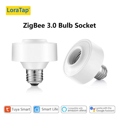 LoraTap Tuya Smart ZigBee 3.0 Led Bulb Socket Lamp Adapter Holder E27 Works with Google Home Alexa Echo Remote Control MQTT - Home Smart Direct