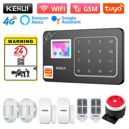 KERUI New Appearance W184 Home Alarm 4G /WiFi Alarm System Black Security Protection for House Tuya Smart App Remote Control - Home Smart Direct
