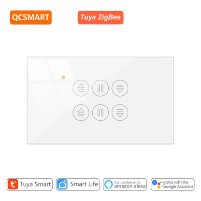 Tuya ZigBee EU US Dual Curtain Pushbutton Touch Panel Switch Tubular Motors Smart Life App Remote Control Google Assistant Alexa - Home Smart Direct