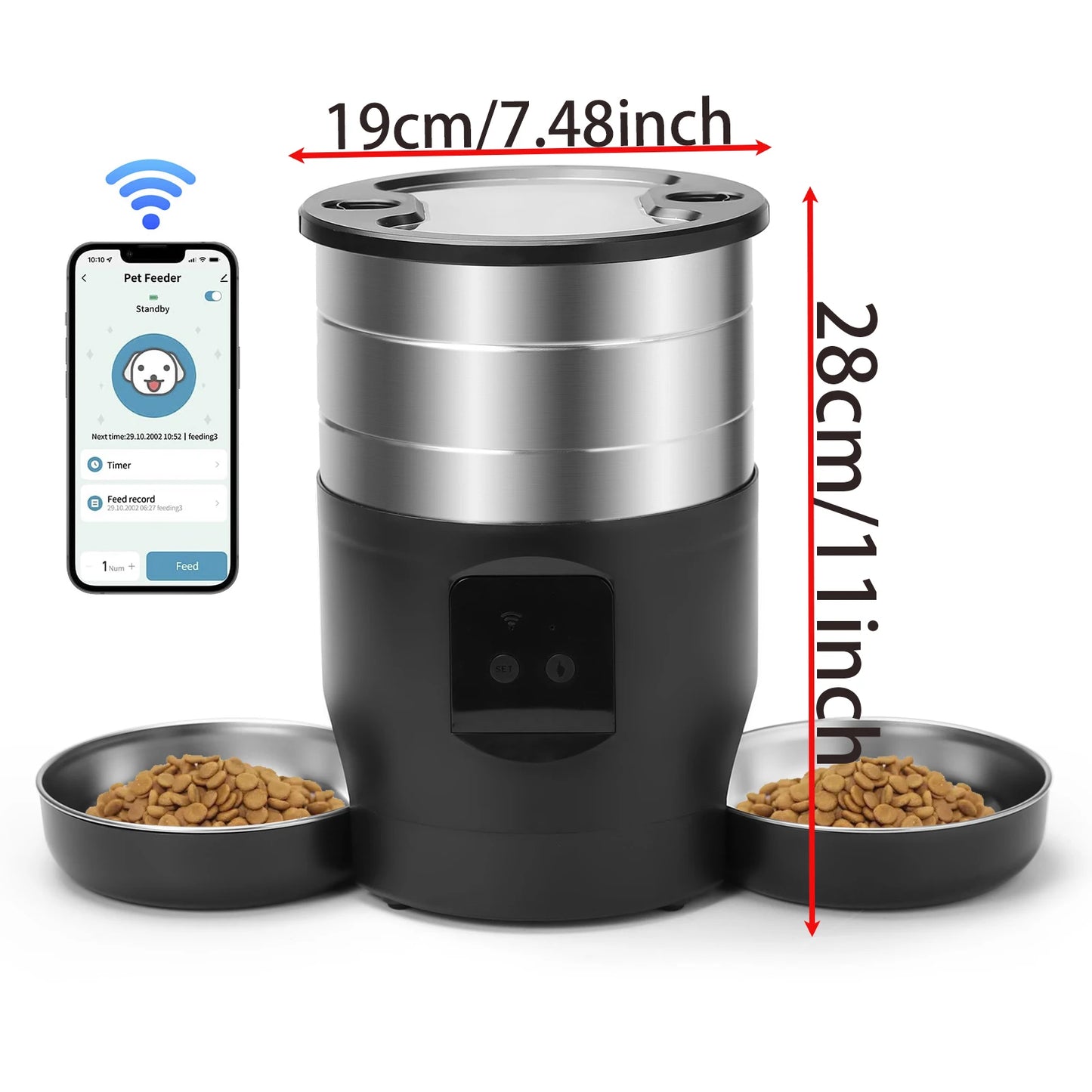 WiFi Automatic Cat Feeder with Dual Stainless Steel Bowls