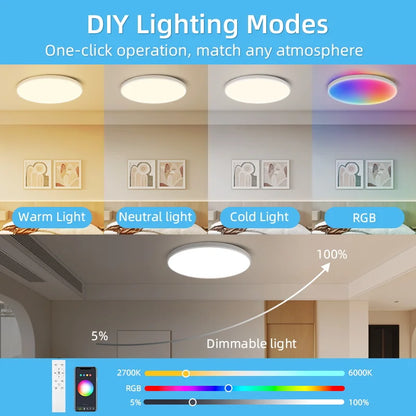 Smart RGB Ceiling Light with Bluetooth App Control - Home Smart Direct