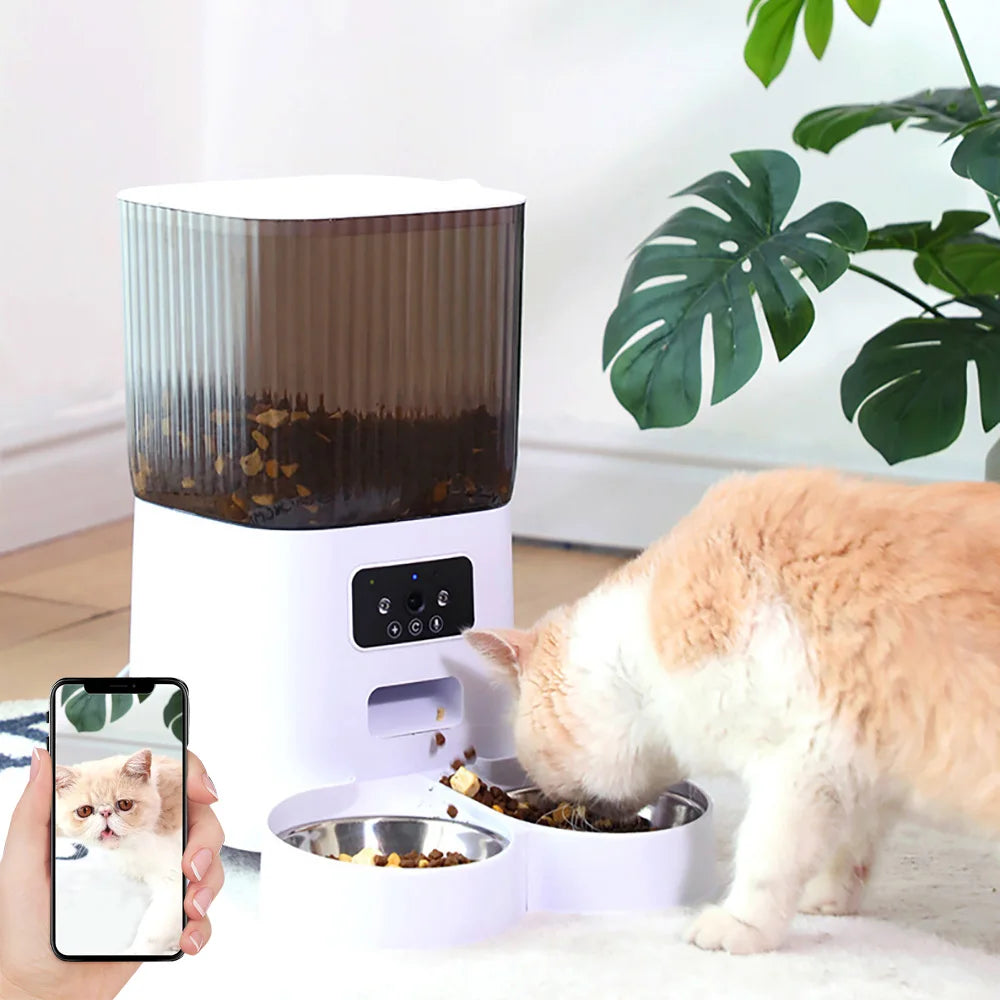 Smart Automatic Pet Feeder with Camera Voice Recorder and Dual Bowls