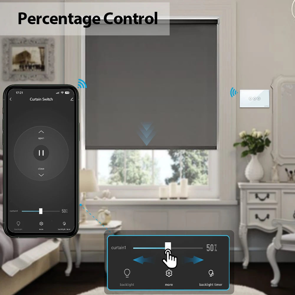Smart RF WiFi Curtain Switch for Motorized Blinds
