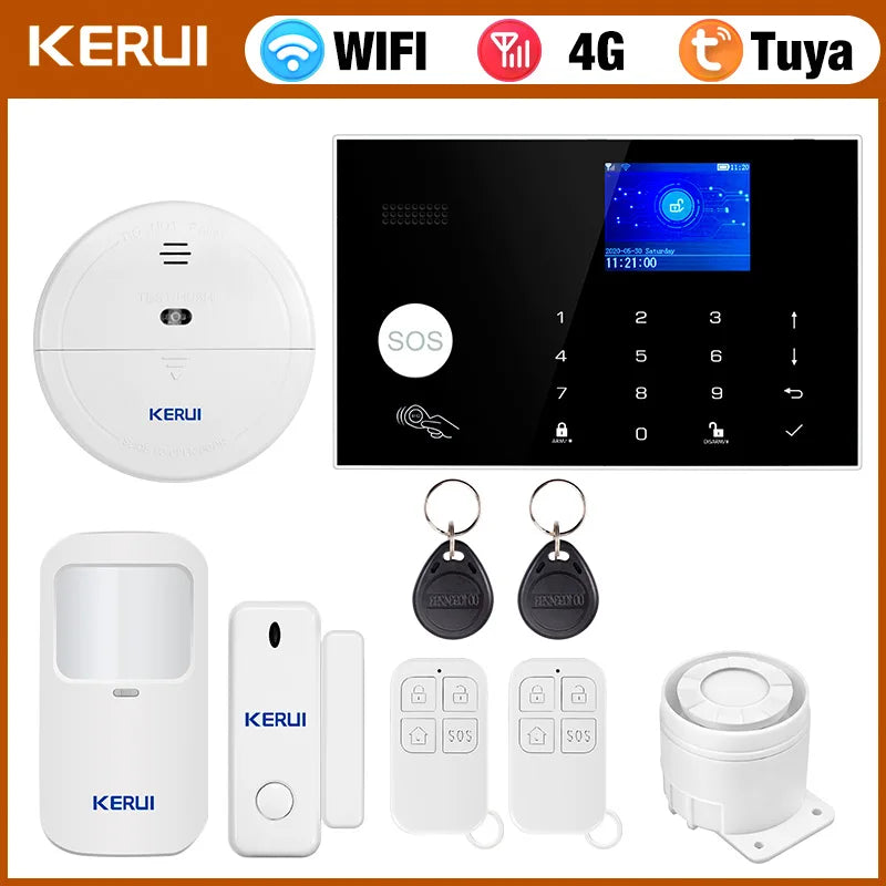 KERUI Tuya Smart Home Alarm System WiFi+4G with Touch Screen for Home Security Alarm /Home/Office/Garage Burglar PIR Sensor G34 - Home Smart Direct