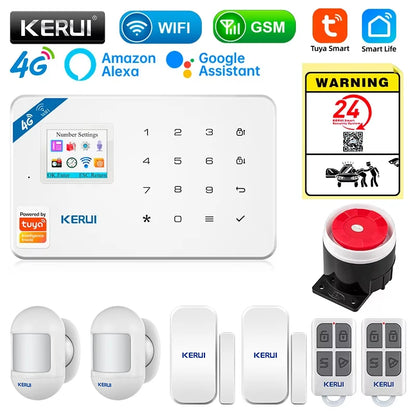 KERUI Security Alarm System Kit W184 4G WIFI GSM Alarm Wireless Home Tuya Smart APP Control Motion Sensor Burglar Support Alexa - Home Smart Direct