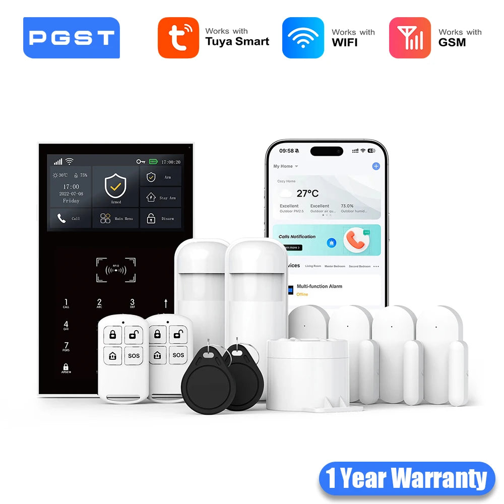 PGST WiFi 2G GSM Home Alarm System Tuya Security Protection Alarm Security System Kit Smart Life Automation Motion Door Sensor - Home Smart Direct