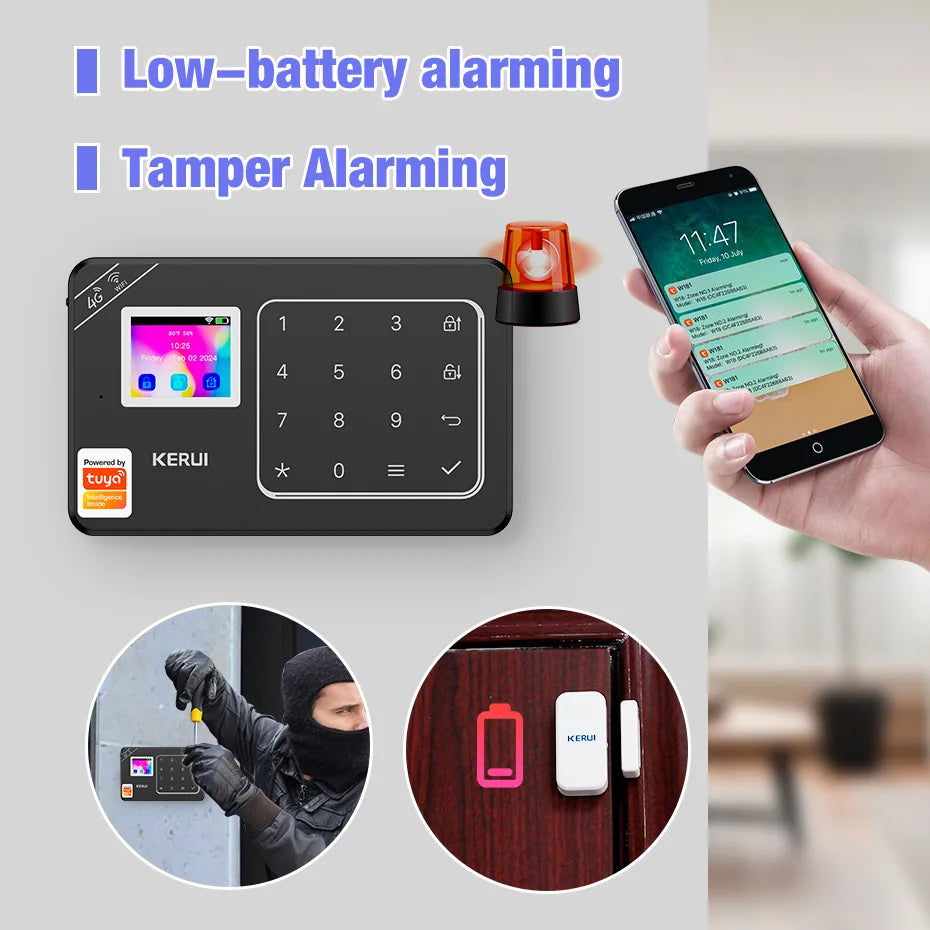 KERUI New Appearance W184 Home Alarm 4G /WiFi Alarm System Black Security Protection for House Tuya Smart App Remote Control - Home Smart Direct