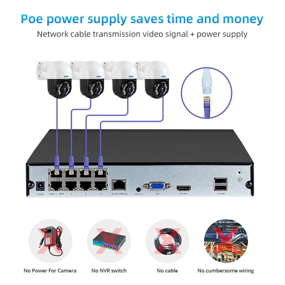 KERUI 2K 4MP HD H.265 Outdoor Camera System Kit POE NVR 8CH Home Security CCTV Audio Surveillance Recorder Night Vision Icsee - Home Smart Direct