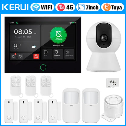 KERUI NEW 4G+WiFi Wireless Home Alarm with 7 inch Large IPS Touch Screen Tuya Smart Alarm System with Motion Sensor for House - Home Smart Direct