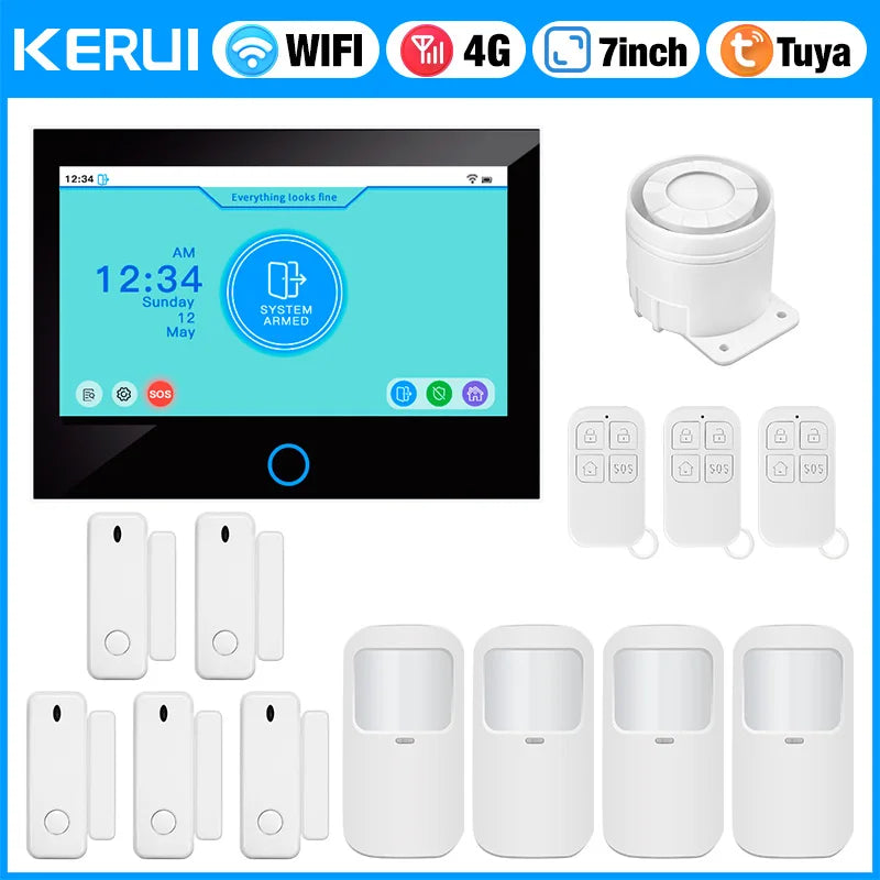 KERUI 7-inch IPS Large Touch Screen Home Alarm Panel 4G LTE GSM WiFi Wireless Alarm Security System Burglar Tuya Smart Alexa - Home Smart Direct