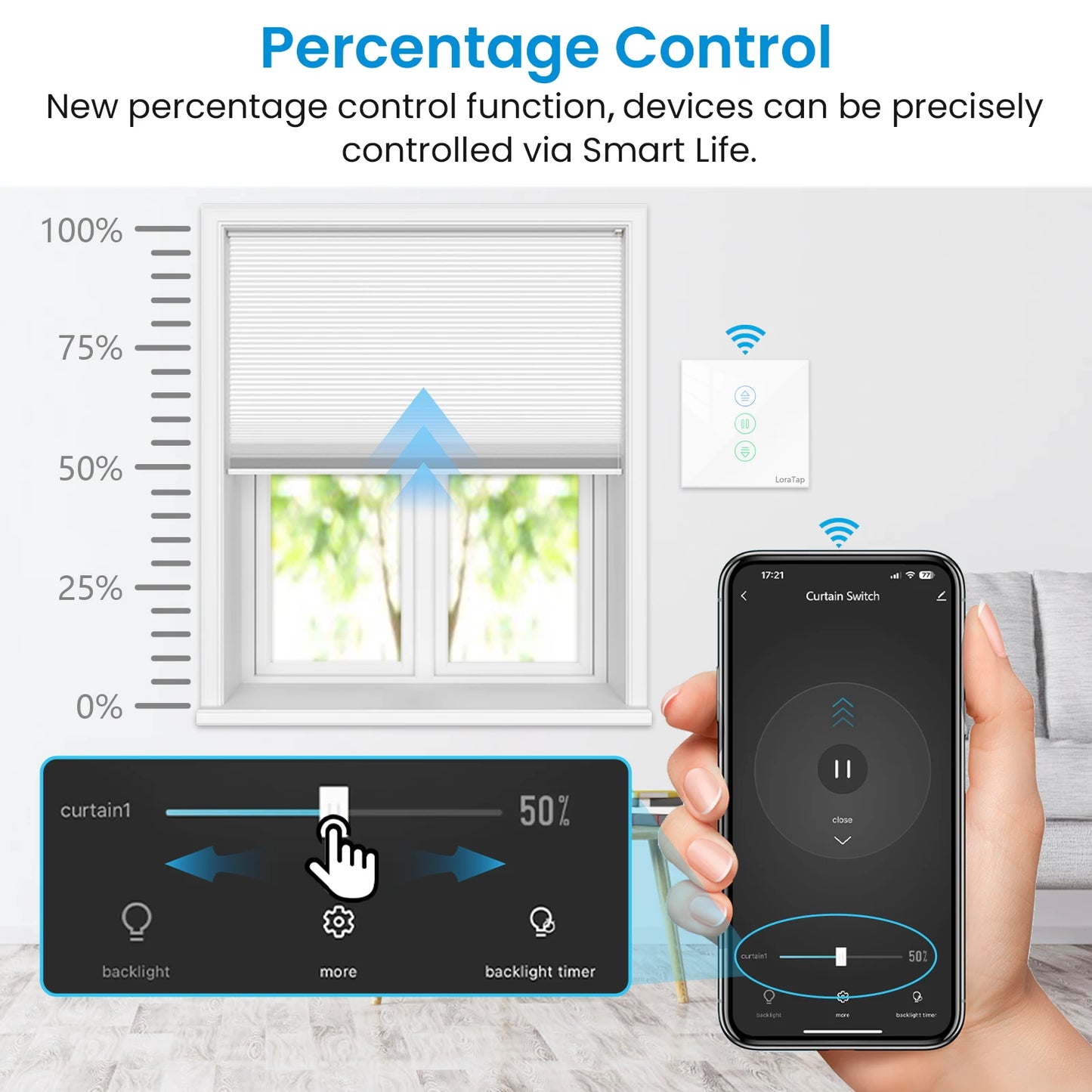Touch Panel Curtain Switch with Percentage Control