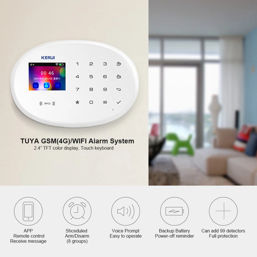 KERUI W202 Home Security Alarm Kit WiFi GSM Alarm System Tuya Smart Home Door Sensor Motion Detector Protection Remote Control - Home Smart Direct