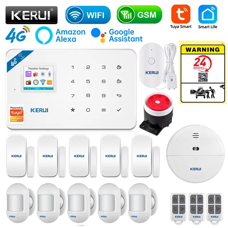 KERUI Security Alarm System Kit W184 4G WIFI GSM Alarm Wireless Home Tuya Smart APP Control Motion Sensor Burglar Support Alexa - Home Smart Direct