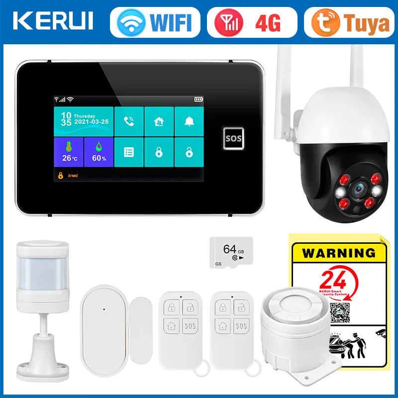 KERUI 4G/2G+WiFi Home Alarm with 4.3-inch Touch Screen Smart Life Products Home Burglar Alarm with Wireless Motion Sensor - Home Smart Direct