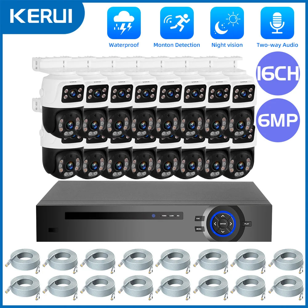 KERUI 3K 6MP Full HD 16CH POE NVR Surveillance Camera System Dual Lens PTZ WIFI IP Home Security 16CH POE NVR Video H.265 CCTV - Home Smart Direct