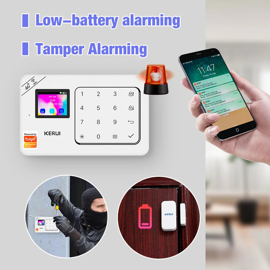 KERUI Home Alarm Kit Wireless WiFi GSM Anti-Theft with Touch Screen Tuya Smart Life App Alarm System for Security Protection - Home Smart Direct