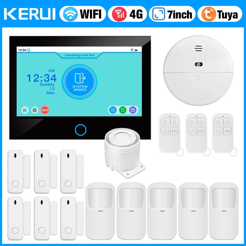 KERUI 7-inch IPS Large Touch Screen Home Alarm Panel 4G LTE GSM WiFi Wireless Alarm Security System Burglar Tuya Smart Alexa - Home Smart Direct