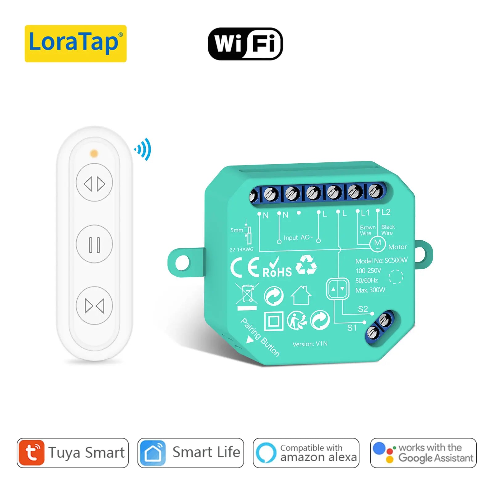 LoraTap Smart Curtains Blinds Relay Switch Module for Roller Shutter Works with Alexa Google Assistant App Control - Home Smart Direct