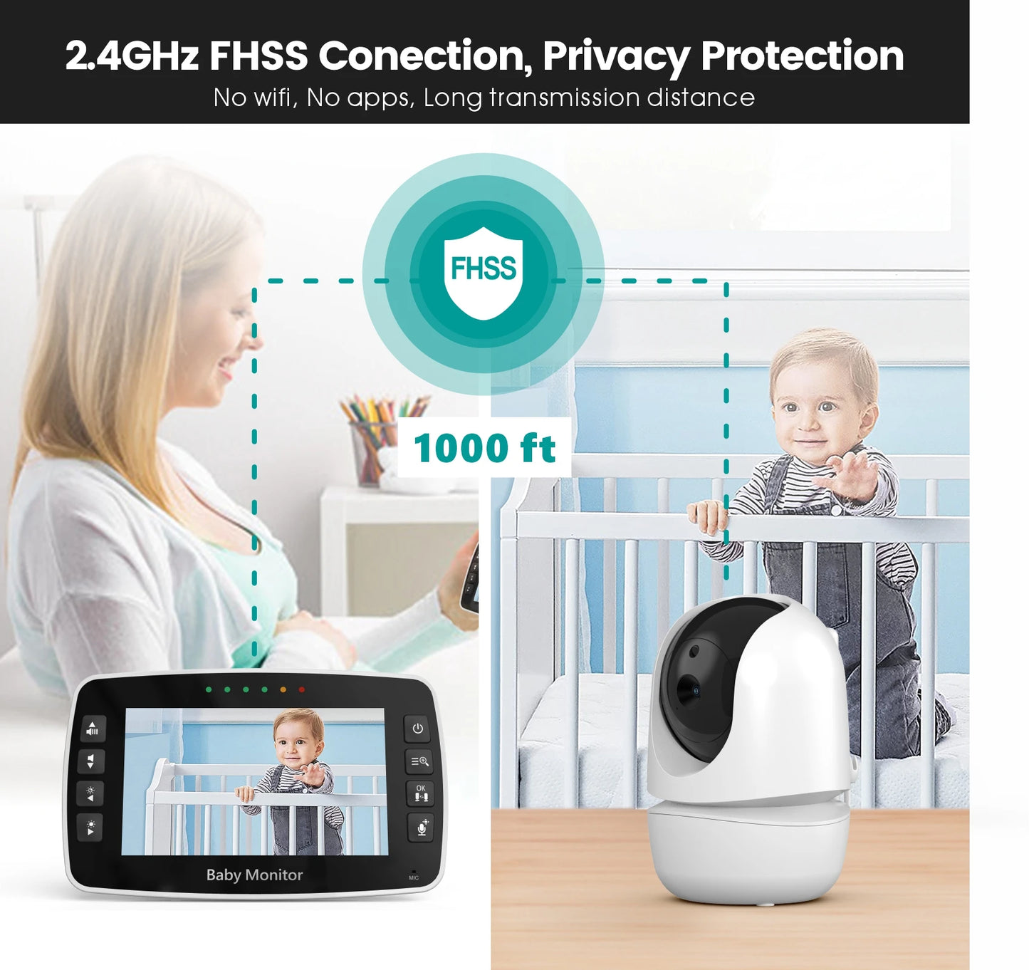 Wireless Baby Monitor with IPS Screen PTZ Camera and Temperature Display
