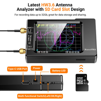 NanoVNA-H Vector Network Antenna Analyzer 10kHz to 1.5GHz with SD Card