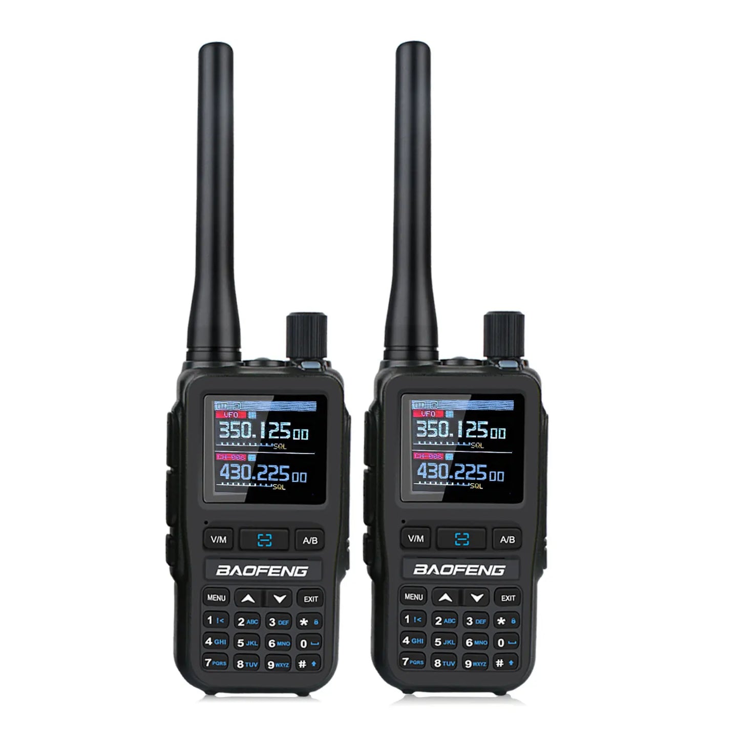 Compact Dual PTT Walkie Talkie Set with Air Band Reception
