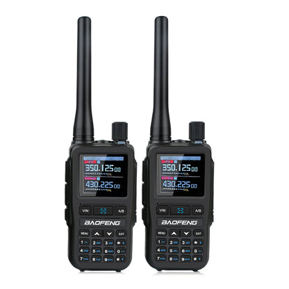 Compact Dual PTT Walkie Talkie Set with Air Band Reception
