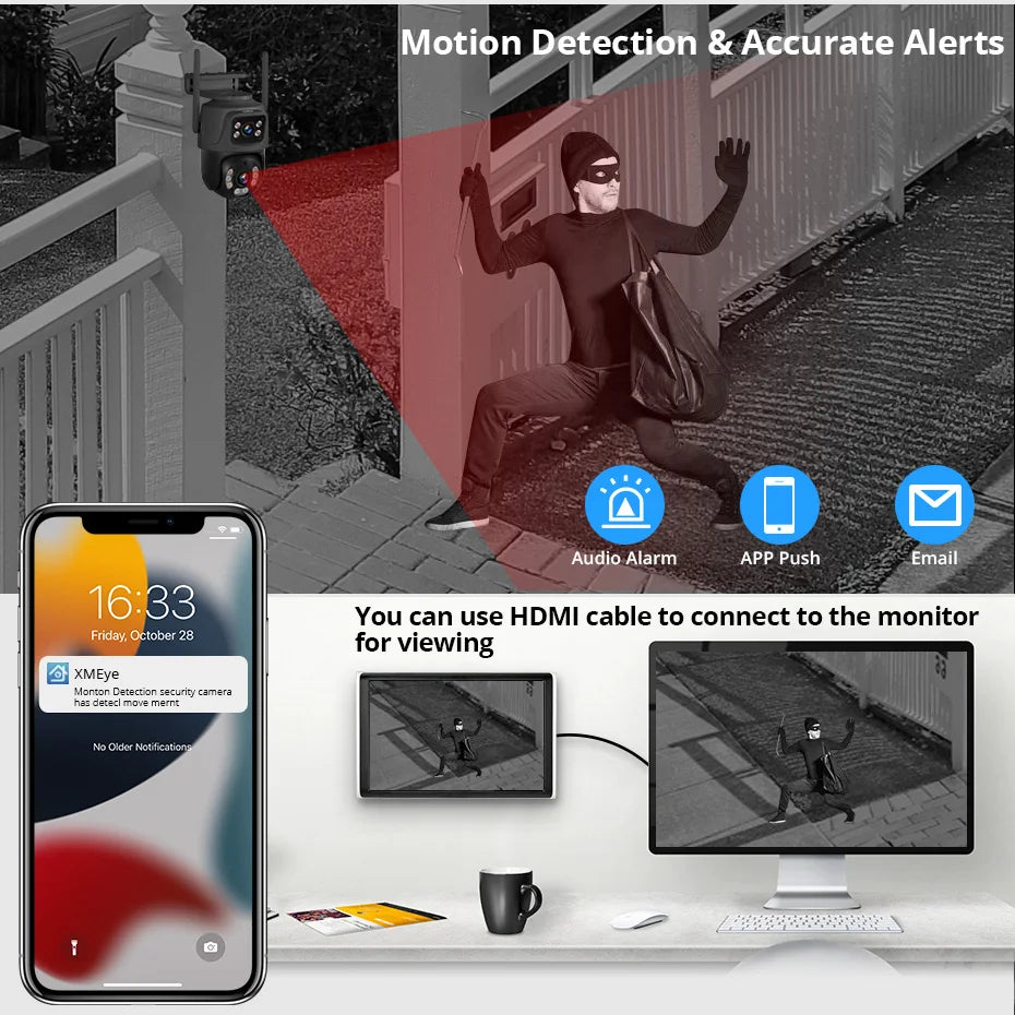 KERUI Wireless 6MP WIFI IP Dual Lens Camera 8CH NVR Kit Home Security System Surveillance Video Recorder 10.1 inch LCD Monitor - Home Smart Direct