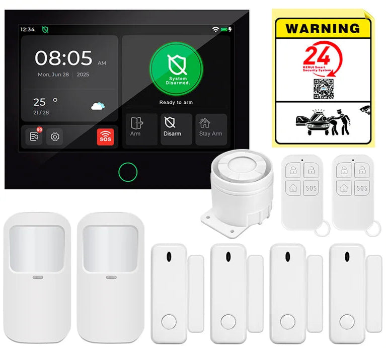 KERUI 4G+WiFi Burglary Protection Alarm System with 7 inch IPS Touch Screen Tuya Smart Home Alarm for House Apartment Security - Home Smart Direct