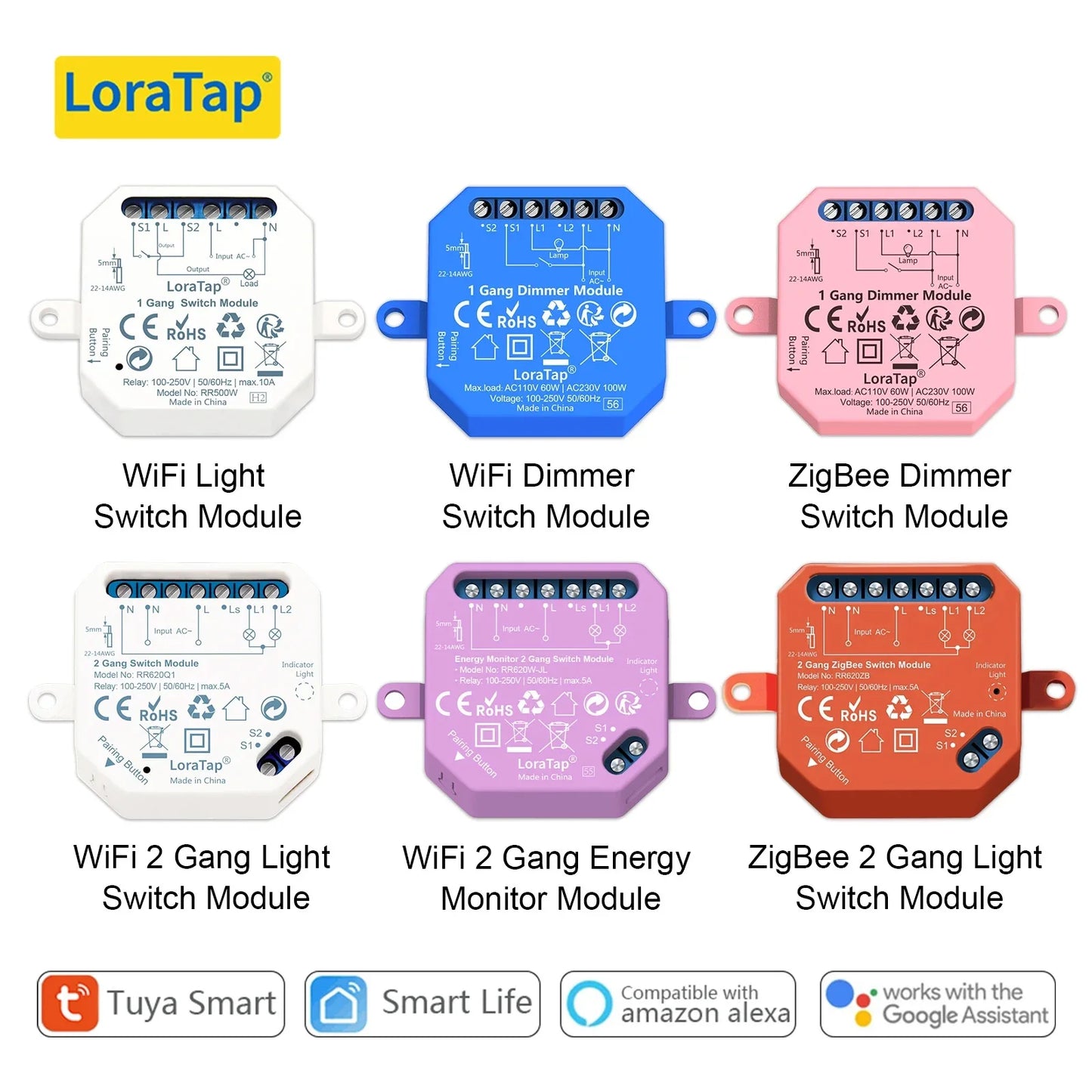 LoraTap Tuya Smart Life ZigBee WiFi Light Switch Module Dimmer Energy Monitor App Remote Control Alexa Google Home Voice Control - Home Smart Direct