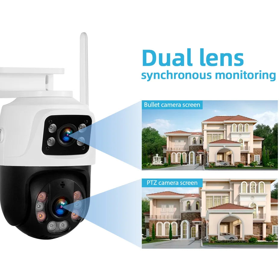 KERUI Outdoor Wireless 6MP Dual Lens WiFi IP Camera Home Security CCTV Video Surveillance Human Detect Dual Screen Icsee - Home Smart Direct