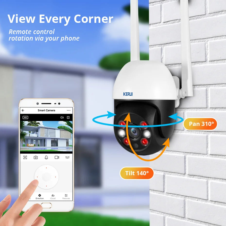 KERUI 5MP PTZ WiFi IP Wireless Camera Tuya Smart Outdoor Home Security Camera CCTV Video Surveillance - Home Smart Direct